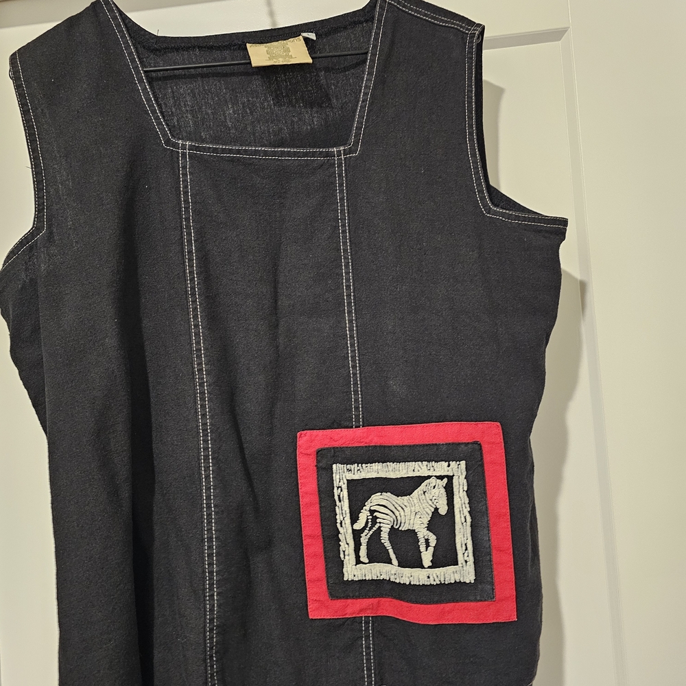 Black Sleeveless Top with Zebra Patch